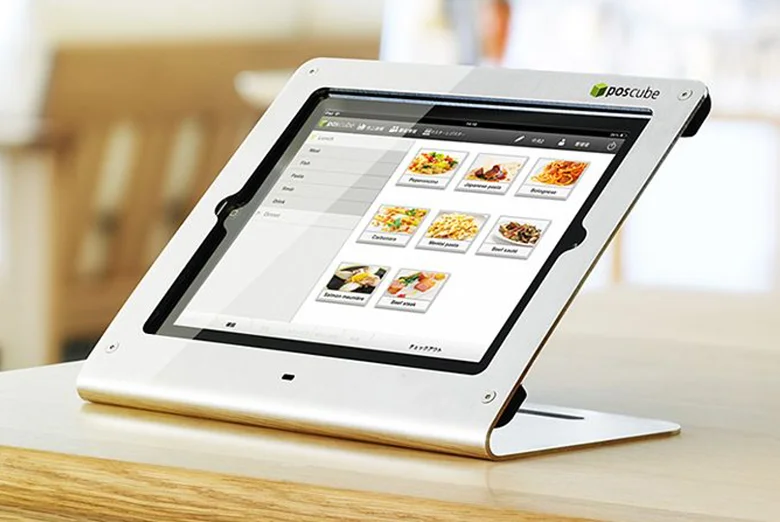 スタンド型POSレジのメニュー画面(料理写真付き)